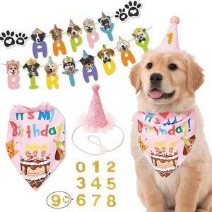 NWT Dog birthday party decorations Dog birthday hat dog birthday banner, bandana